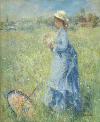 Mulher a colher flores