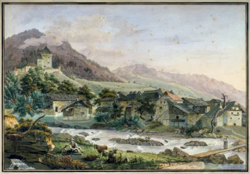 Aldeia de Tavel com o Castelo de Le Châtelard