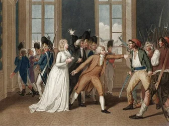 Journee du 20 juin 1792 au chateau des Tuileries in Paris - Devouement de Madame Elisabeth (Elisabeth Philippine Marie Helene de France dit Madame Elisabeth (1764-1794) - gravura de Pierre Bouillon (1776 - 1831)