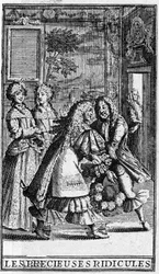 Les Precieuses ridicules de Moliere (Les Precieuses ridicules de Moliere (Jovens Mulheres Afetadas) Gravuras de Pierre Brissart para a edição de 1682.