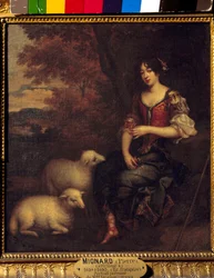 Retrato presume en pied de Madame Deshoulieres, Antoinette Ligier de La garde (1637-1694) poetisa Pintura atribuída a Pierre Mignard (1612-1695) Sol do século XVII. 0,4x0,44 m Chantilly, musee Conde