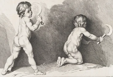 Duas crianças nuas de pé, do Novo Livro das Crianças, 1720-60