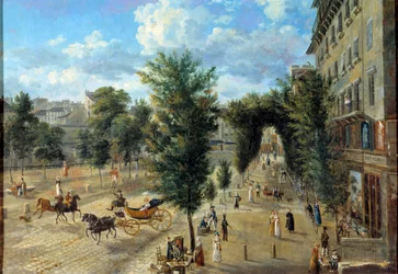 A Boulevard des Capucines e a rua inferior da muralha. Pintura de Pierre Alexandre Pau de Saint Martin (século XIX)