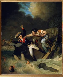 A morte de Leopold de Brunswick, durante uma inundação em Brunswick, em 1785. Pintura de Pierre Alexandre de Wille (1748-1821). Óleo sobre tela