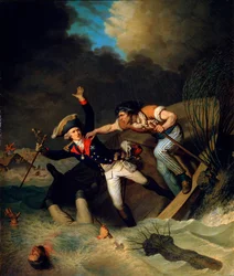 A morte do duque Leopoldo de Brunswick durante uma inundação em Brunswick, Alemanha, 1785