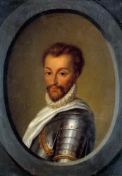 Retrato de Henrique I de Bourbon (1552-1588) Príncipe da Pintura Conde de Pierre Andre Cassel (1801-1848) Sol do século XIX. 0,26x0,17 m