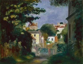 Uma casa e uma pessoa entre as árvores (óleo sobre tela)