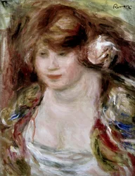 Mulher com uma rosa. Pintura de Pierre Auguste Renoir (Pierre-Auguste Renoir