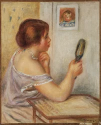 Gabrielle segurando um espelho ou Marie Dupuis segurando um espelho com um retrato de Coco, início do século XX