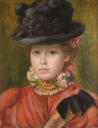 Rapariga com chapéu preto e flores vermelhas, c. 1890