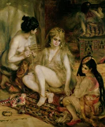 Interior de um harém em Montmartre, mulheres parisienses vestidas de argelinas
