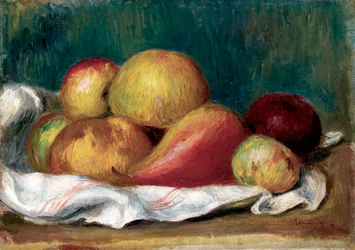 Natureza morta com maçãs e pera. Pintura de Pierre Auguste Renoir (Pierre-Auguste Renoir