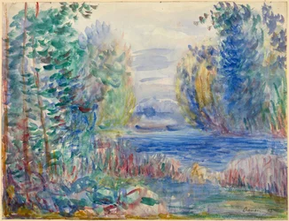 "Paysage de riviere" (Paisagem do Rio) Aguarela de Pierre Auguste Renoir (1841-1919) 1890 Dim 25,4x33,8 cm Albertina, Vienne