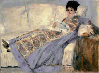 Retrato de Madame Monet (Camille Madame Monet que lê o jornal "Le Figaro") - Pintura de Pierre Auguste Renoir (Pierre-Auguste