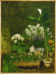 Natureza-morta, flores de primavera numa estufature morte, fleurs de printemps dans la serre (óleo sobre tela)