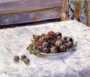 Ainda vida, ameixas secas em uma placa, c.1884