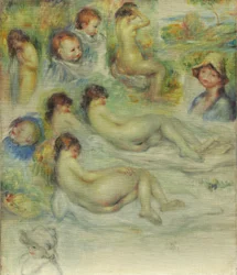 Estudos de Pierre Renoir, sua mãe, Aline Charigot, nus e paisagem, 1885-86
