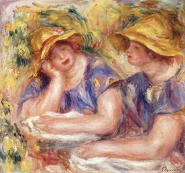 Duas mulheres em vestidos azuis