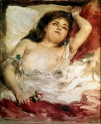 Mulher estica: a rosa. Pintura de Pierre Auguste Renoir (Pierre-Auguste