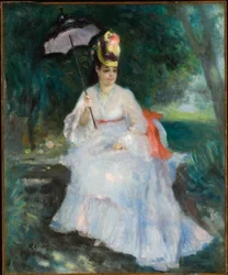 Mulher com guarda-sol sentada no jardim (Lise Trehot)