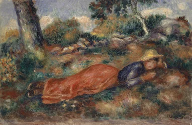 Jovem mulher deitada na grama, 1890-95