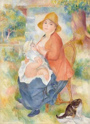 Mulher jovem a amamentar o seu filho - Madame Renoir e o seu filho Pierre