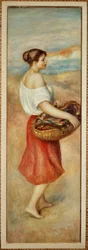 Mulher jovem com um cesto de peixe (óleo sobre tela)