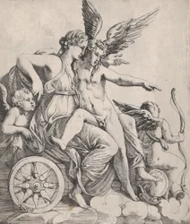 Vênus e Cupido em uma carruagem, 1607-61.