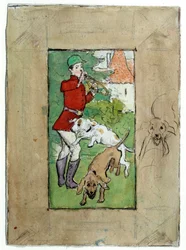 Desenho de um caçador com seus cães, de Pierre Bonnard