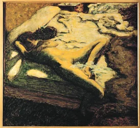 Mulher a dormir na sua cama ... (pintura sobre tela)