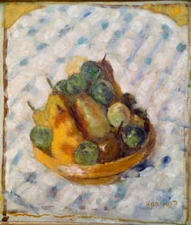 Fruta Natureza morta de pêras e ameixas. Pintura de Pierre Bonnard (1867-1947) 1920 Zurique, Coleção Gustav Zumsteg