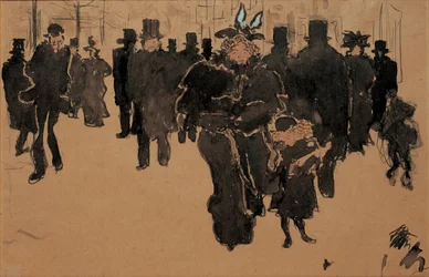 Le boulevard, c.1890 (aquarela, tinta e lavagem em papel amarelo)