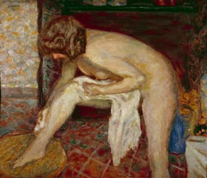 Nu tem seu banheiro em frente à lareira Pintura por Pierre Bonnard (1867-1947) 1907 Coleção privada