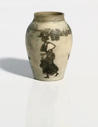 Vaso pequeno: scène de rue, c.1894-95 (tinta nanquim em vaso de balaústre de porcelana pintada sem esmalte)