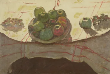 Prato de maçãs sobre mesa, c.1910-12 (óleo sobre tela)