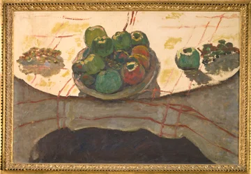 Natureza-morta, um prato com fruta (pintura sobre tela)