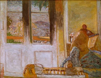 A Janela Francesa (Matin a Le Cannet) Pintura de Pierre Bonnard (1867-1947) 1932. Óleo sobre tela. Dim. 86x112 cm Coleção Privee