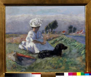 Mulher com cão (óleo sobre tela)
