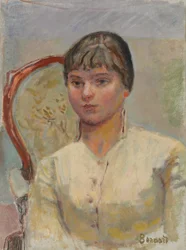 Mulher jovem em uma poltrona (estudo); Mulher jovem em uma poltrona (estudo), c.1916 (óleo sobre tela)