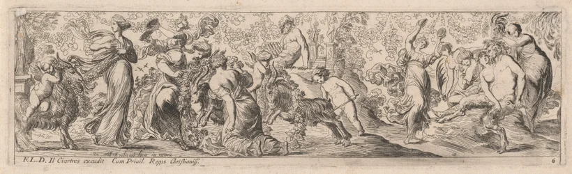 Putto pastoreando cabras através de guirlandas