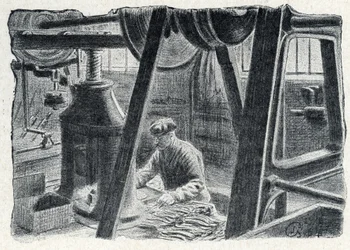 Estampagem de talheres com um moinho Gravação de "Excursion a travers les metiers" de Pierre Calmette Private Collection
