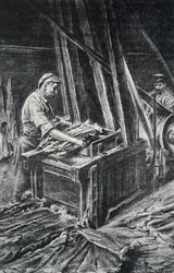 Peausserie, le corroyage: o trabalho em couro, o amolecimento das peles de animais numa gravura mais completa de Pierre Calmette Collection privee