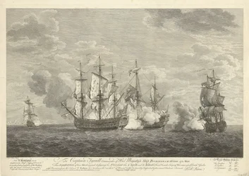 Ataque de um navio inglês em três navios franceses ao largo de St. Eustatius, 1758