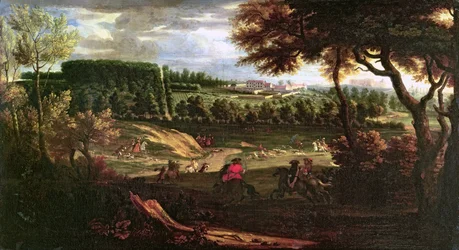 Louis XIV (1638-1715) Caça na Marly com vista do Chateau Vieux de Saint Germain
