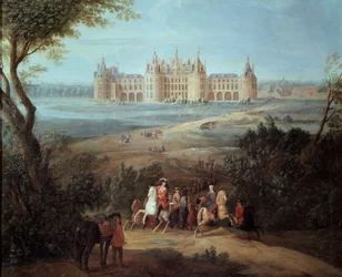Vista do Chateau de Chambord, o Regente Philippe II Duque de Orleans (1674-1723) dá ordens de caça Pintura por Pierre Denis Martin (1663-1742) 1722 Sol. 1,3x1,5 m - Vista do Castelo de Chambord, o Regente Philippe II Duque de Orleans (1674-172