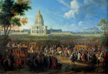 Visita do Rei Luís XIV à igreja do Royal Hotel des Invalides recentemente concluída em 14 de julho