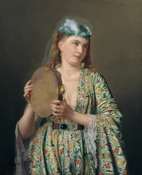 Retrato de uma dama da corte tocando pandeiro, segunda metade do século XIX.