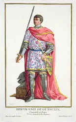 Bertrand du Guesclin (1320-80) de &39;Réuil des Estampes, representando Ranges e Dignites, seguindo o figurino de todas as nações existentes&39;, publicado em 1780 (gravura colorida à mão)