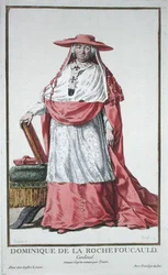 O cardeal Dominique de la Rochefoucauld (1712-1800), de «Recueil des Estampes, représentant les Rangs et les Dignités, suivant le Costume de toutes les Nations existantes», publicado em 1780