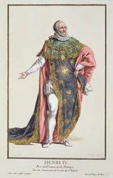 Henrique IV (1553-1610), rei da França, de &39;Réuil des Estampes, representando Ranges e Dignites, seguindo o figurino de todas as nações existentes&39;, publicado em 1780 (gravura colorida à mão)